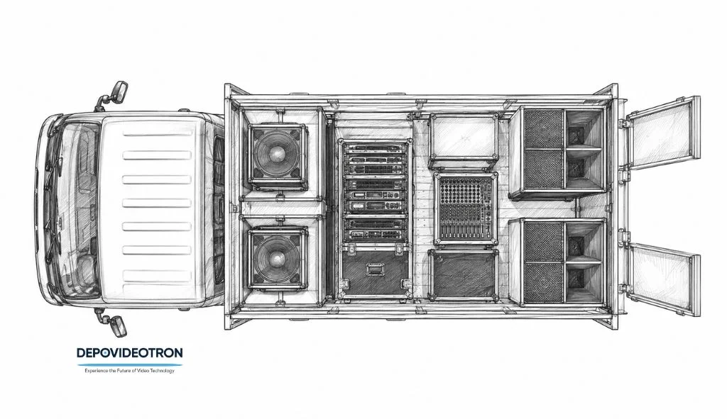 sketsa truk sound system tampak atas