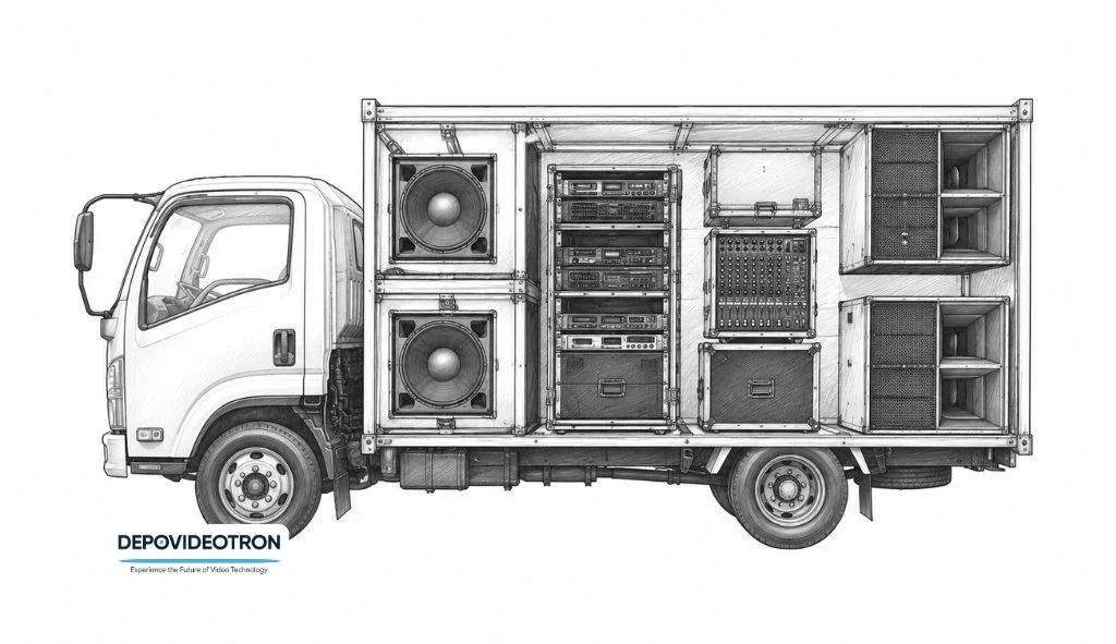 sketsa truk sound system tampak samping